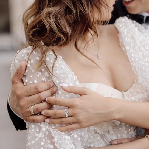 2CT Moissanite 3 Stones Rings for Women D Color VVS1 Clarity Round Created Diamond and 925 Sterling Silver with 18K White Gold Vermeil Size 5-103