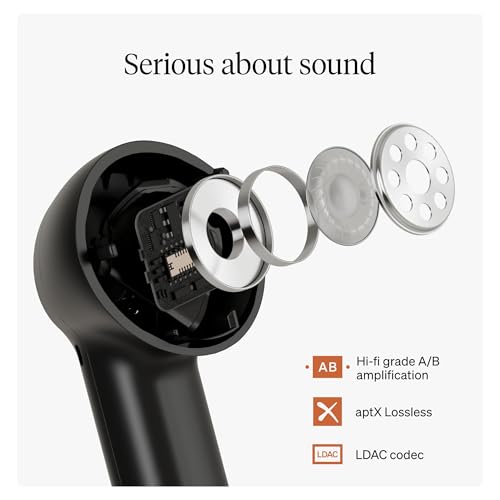 Cambridge Audio Melomania A100 Earbuds – In-Ear True Wireless Kopfhörer mit adaptiver aktiver Geräuschunterdrückung, aptX Lossless Bluetooth, bis zu 39 Stunden Akkulaufzeit mit Ladeetui – Schwarz