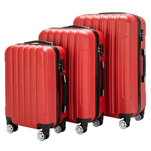 3 Piece Hard Luggage Box with Rotating Wheels 3 Piece Suitcase Set Travel Suitcase Set Retractable Handle(20/24/28)" Red2