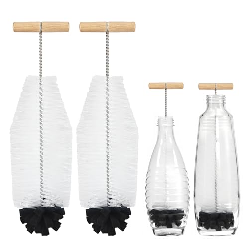 32 cm Flaschenbürste für Sodastream 2er Pack Mit ergonomischem Griff weißen Borsten&Schwarz SchwammIdeal für Glas- und Duo-Kunststoffflaschen Kraftvolle Reinigung ohne Kratzer