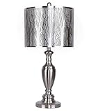Grandview Gallery Table Lamp with Laser Cut Shade – Laser Cut Tree Scene with Sparkle White Lamp Shade and Brushed Nickel Body, 27.25” Table Lamp for Bedside, End Tables and More