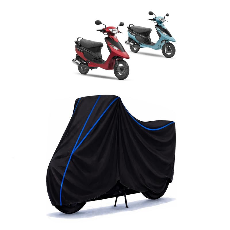 Image of Scooty Cover Water Resistant for Pep Plus BS7 | Universal Scooter & Bike Cover | Heavy Duty UV Dust, Rain & Scratch Protection Weather Indoor Outdoor | Black with Blue Piping