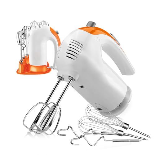 Batidora de mano eléctrica de 300 W, batidora de cocina de mano de 5 velocidades con batidores de acero inoxidable 304, ganchos para masa y batidor, ideal para hornear