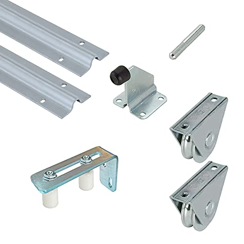 Metalideal | Kit De Portail Gorge Ronde 16 mm | 2 Rails 16 mm, 1 Jonction, 2 Roues ou Galets, 1 Plaque De Guidage, 1 Butée