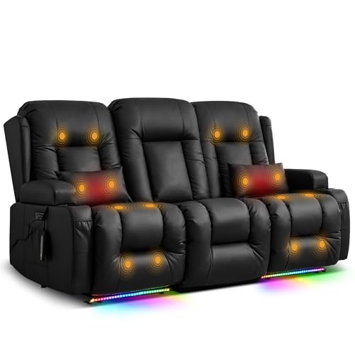 TUNYI Power Loveseat Recliner Sofa with Massage & Heat Home Theater Seating with Console RV Recliner...
