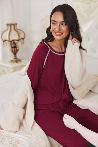 Image of Ekouaer Pajamas Set for Women Soft Comfy Pjs Sets Long Sleeve Sleepwear Loungewear S-XXL