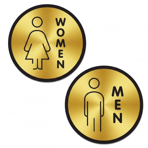 Image of Premium Brush Finish Golden Black Men Women Acrylic Sign 6 Inch Round Easy to Mount Self-Adhesive Tape for Business Office Hospital Corporate Hotel Company Factory Bank Commercial