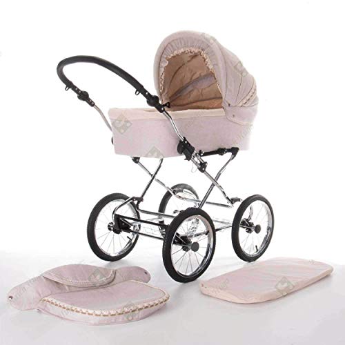 Friedrich Hugo PCS_NL-B2-2IN1-GB-R2 Natureline Uni, 2 in 1 Kombi Kinderwagen, Öko Nostalgie Kinderwagen, Catherine Creme, beige