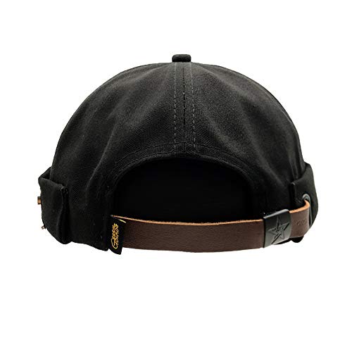 jerague Breathable Docker Beanie Hat Adjustable Leather Buckle Vintage Style Brimless Cuff Watch Cap