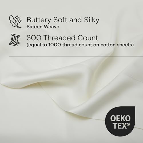 Sijo AiryWeight Tencel Sheet Set, 100% Lyocell Derived from Eucalyptus, Buttery Soft, Architectural Digest 2022 Best Cooling Sheets Winner - 4pc - 2 Pillowcases 1 Fitted 1 Top (Ivory, Queen)
