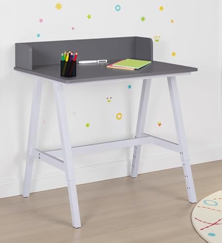 Inter Link - Kinderschreibtisch – höhenverstellbarer Schreibtisch - für Kinder - mit Aufsatz - Stabiler Tisch - Kinderzimmer - ergonomisch - Lern- & Arbeitstisch - Weiß/Grau - Emmelie