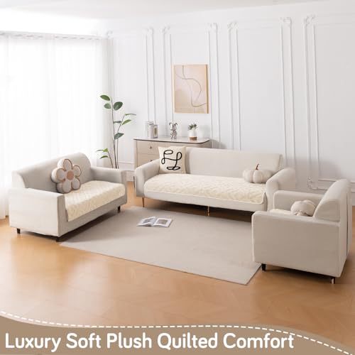 Image of HOKIPO 'Velvet Maze' Premium Sofa Backrest Cover Mat 55x80 cm with Anti-Slip Backing | 1 Pc - Beige (AR-6279-BGE)