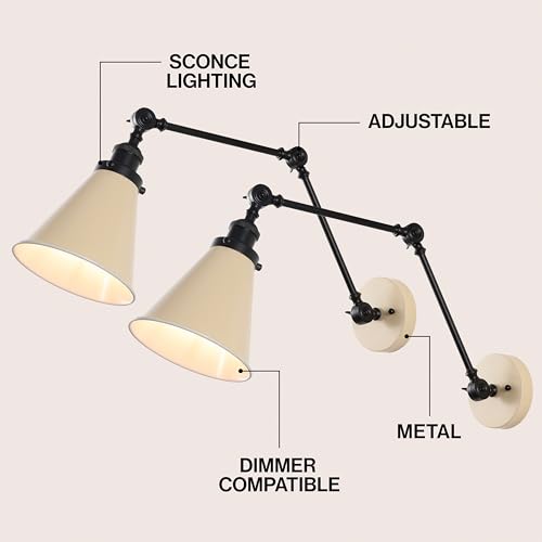 Image of JONATHAN Y Rover 1-Light Wall Sconce 7 inch, Almond /Black, Set of 2