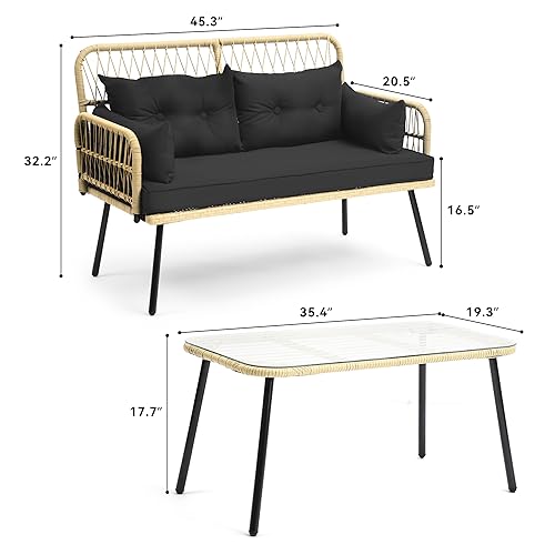 image for YITAHOME 2-Piece Patio Furniture Wicker Outdoor Loveseat, All-Weather 
