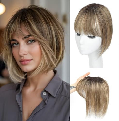 BUTYWAY Hair Toppers for Women Real Human Hair 10 Inch 360 Cover Hair Toppers for Women with 3.5x4 inch Hand-woven Swiss Base (Medium Brown Mix Blonde with Dark Brown Root)4T427