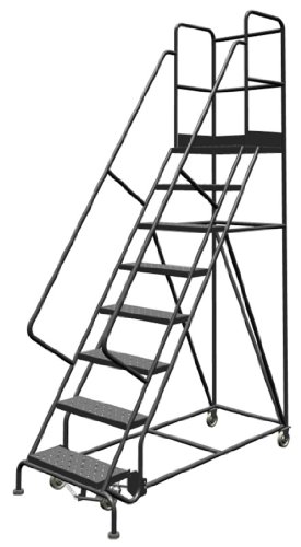 Image of Tri-Arc KDSR108246-D2 8-Step 20 inch Deep Top Steel Rolling Industrial & Warehouse Ladder with Handrails, 24 inch Wide Perforated Tread