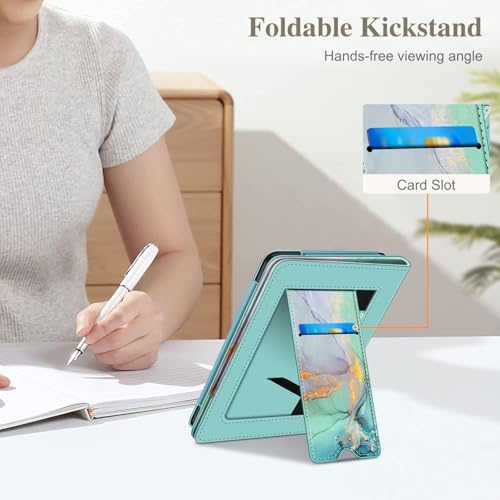 Image of Fintie Case for 7 inch /6.8 inch Kindle Paperwhite(12th /11th Generation-2024 /2021) and Kindle Colorsoft Signature Edition -Slim Foldable Stand Cover Auto Wake /Sleep for Paperwhite 2024, Green Marble