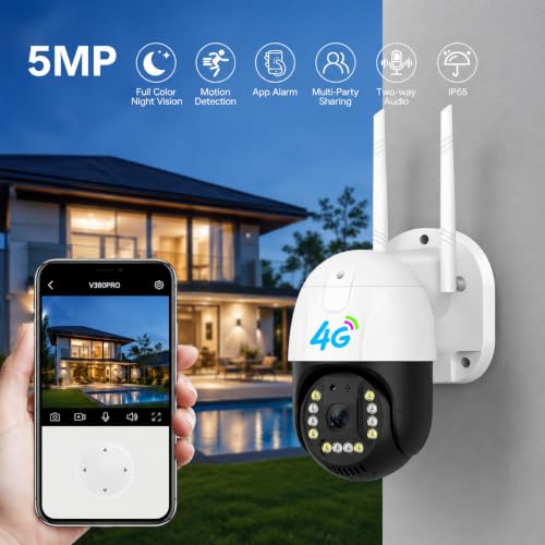 Image of DDLC 5MP 4G SIM LTE Wireless Outdoor PTZ Security Camera | SIM Based PTZ CCTV Camera | Full HD | 360 Pan Tilt | Color Night Vision | Motion Detection | Two-Way Audio with Mobile App V380 Pro (4G ptz)