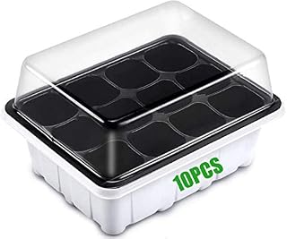 KAHEIGN 10Pcs Seed Sprouting Trays, 12 Cells Plant Germination Tray Healthy Wheat Grower Crop Cultivation Trays for Plants Fruits Vegetables Seedling (With 10Pcs Trays and Lids)