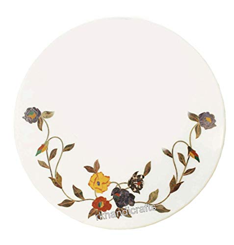 15 x 15 Inches White Round Marble Sofa Side Table Top Stone Coffee Tab