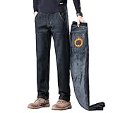 Oanviso Hombre Jeans con Forro Polar Invierno Termico Pantalones Vaqueros Holgados Denim Cómodo Jean Moda Pantalone Elasticos Pantalón B Negro L