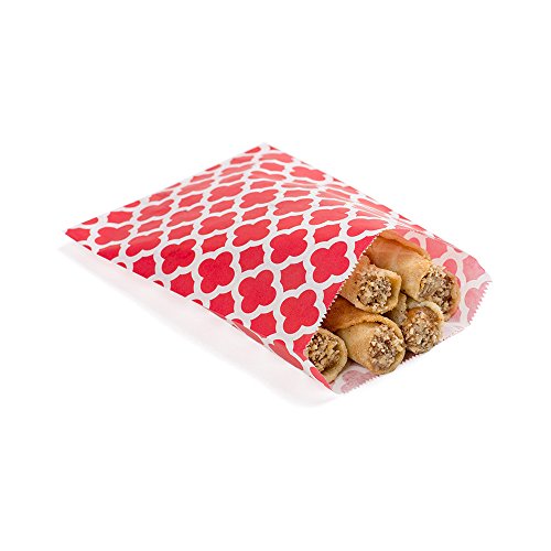 Restaurantware-7 x 5 Inch Cookie Bags, 100 Paper Treat Bags - Use As Party Favors Or Candy Bags, Red With Asian Monogram Paper Food Bags For Baked Goods, For Buffets Or Parties