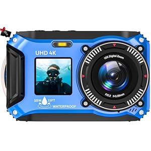 Digital Camera - 4K 56MP 33FT UHD Underwater Camera for Snorkeling with 32GB Card Dual-Screen Compact Waterproof Dustproof Floatable Camera - Autofocus Point and Shoot Digital Camera 1500mAh Battery