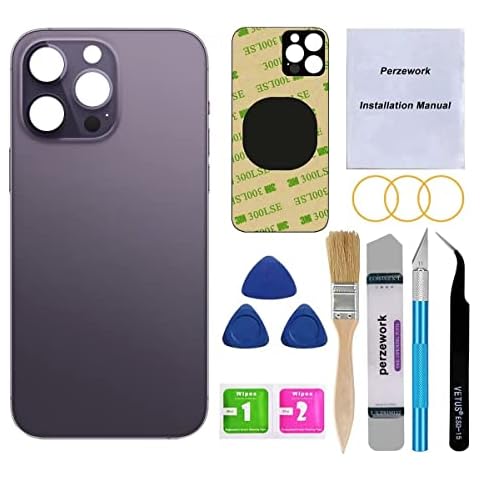 Perzework OEM Rear Back Glass Replacement for iPhone 14 Pro Max 6.7 inches with Reparing Toolkit and Pre-Installed Adhesive (Deep Purple) Cover
