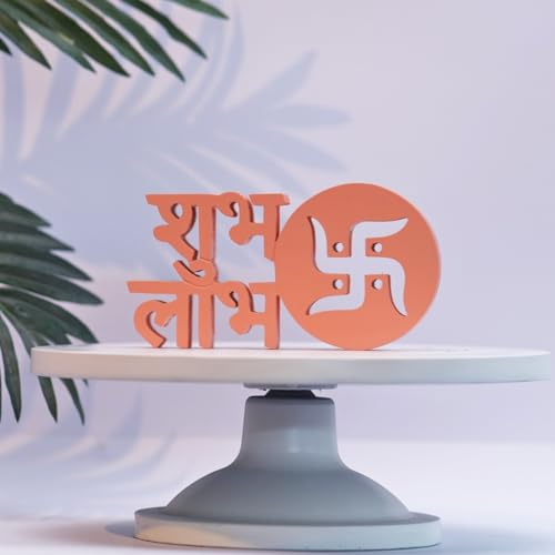 Image of inchNUKKAD TALES Shubh Laabh pink Showpiece - Religious Home Decor Ideal for Bedroom, Living Room, Book Shelf, or Office Table Decoration, Perfec Gift inch