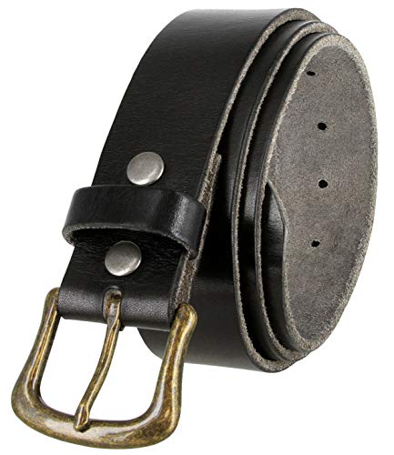 Genuine Full Grain One-Piece 100% Leather Belt With Polished Solid Brass Buckle 1-1/2