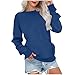 Women Crewneck Long Sleeve Sweatshirts Solid Color Pullover Tops No Hood Fall Fashion Comfort Sweaters with Pocket (Blue,X-Large)