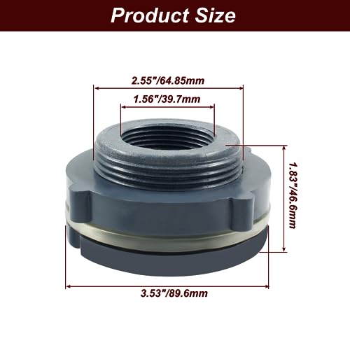 Image of 2pcs NPT1 1 /4 PVC Bulkhead Fitting, 1.25 Inch Plastic Water Tank Connector Threaded Thru-Bulk Pipe Fittings for Rain Barrels, Aquariums, Bucket Hose Adapter, Ponds, Pools