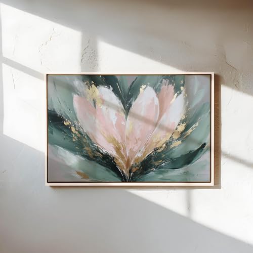 Tableau abstrait floral rose et or aux nuances lumineuses sans cadre 30x40