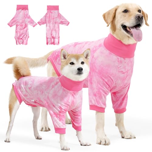Image of Dog Surgical Recovery Suit Tie-Dye Pet Surgery Shirt for Male Female Dogs, Dogs Recovery Onesie Body Suit Shirt for Spay Neuter Abdominal Wounds Dog Cone E-Collar Alternative Prevent Licking, Pink XL