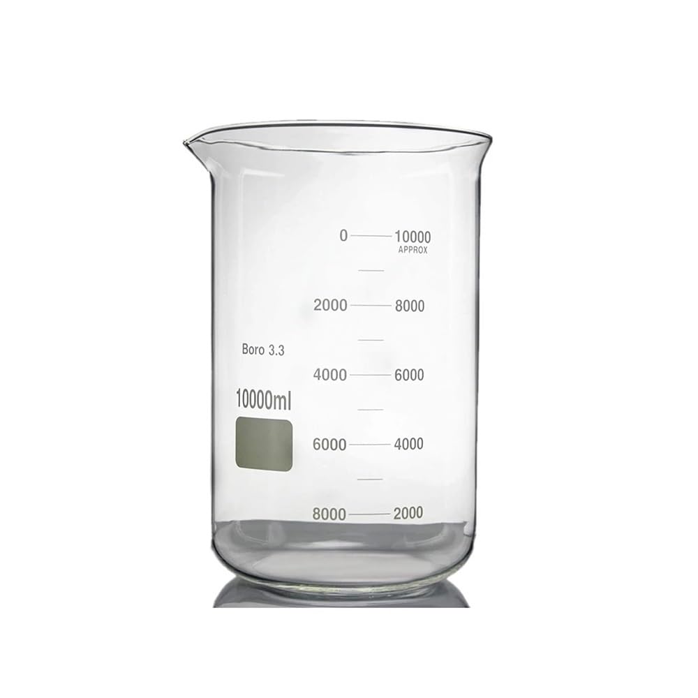 Vaso de precipitados de vidrio de borosilicato de 10000 ml, de forma baja, de 10 l, con boquilla. Material de vidrio for laboratorio.