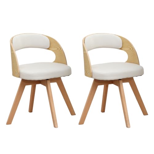 ダイニングチェア ダイニング椅子 回転式 回転チェア リビングチェア 天然木脚 傷防止 デスクチェア 回転椅子 コンピュータチェア 食卓椅子 メイクアップチェア コンパクト ファブリック生地 ホーム カフェ レストラン用 組立簡単 (ベージュ, 二脚)