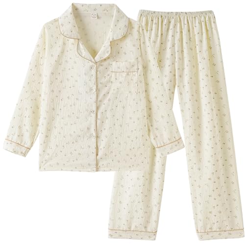 Vopmocld Girls Button Down Pajama Sets Soft Polyester Lapel Collar Long Sleeve Long Pants Sleepwear...