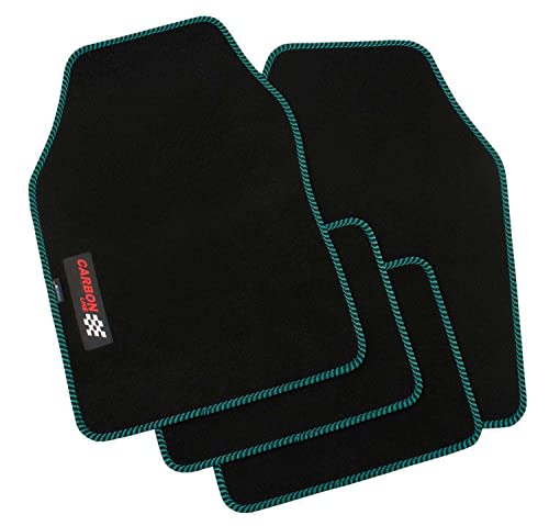 PETEX Lot de 4 Tapis de Voiture universels en Carbone Noir/Vert