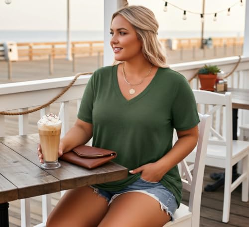 Image of ForHailey Women's Plus Size Short Sleeve Tee Shirt V Neck Basic Ladies Loose Fit T Shirt 1X-5X