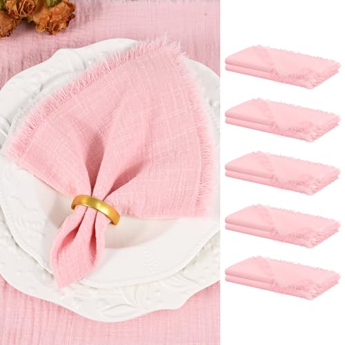 Showgeous 10 Pack Pink Cloth Napkins with Fringe, 16x16 inch 100% Cotton by Showgeous - Used condition - US$8.42