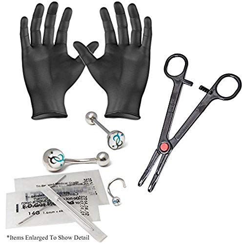 8-piece Piercing Kit Including Nose, Belly, Barbell Jewelry Also Gloves, Forceps and Needles - PK007
