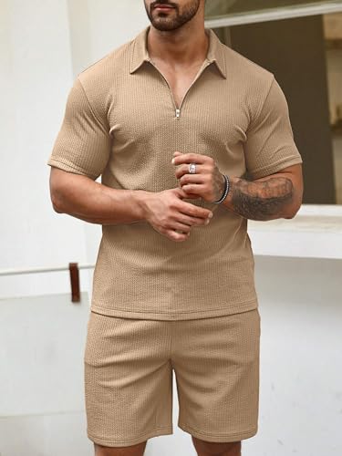 Image of Vogaan Men's Premium Cotton Blend Pyjama Set | Stylish Solid Polo Tshirt and Shorts | Casual Night Suit Wear Set for Man | Summer Co-ords Set with Shorts | Comfortable Nightwear & Loungewear