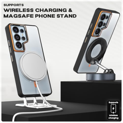 Image of Pikkme Back Cover for Samsung S26 Ultra 5G | Shockproof | Mag-Safe Compatible | Hard Transparent Back | Premium Raised Camera Protection | Bumper Case (Black & Orange Mag-Safe)