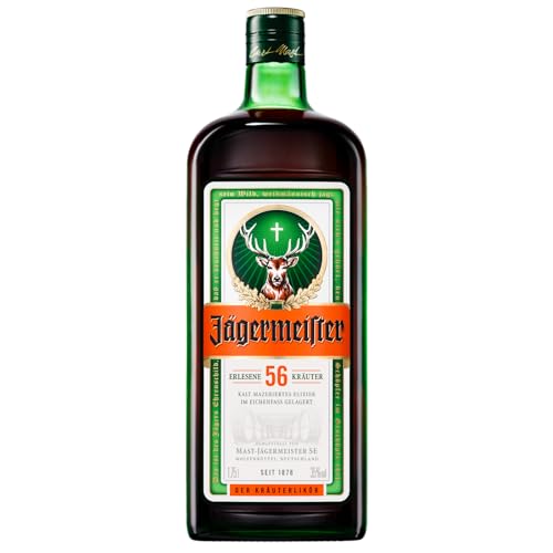 Jägermeister – 1 x 1,75l Premium Kräuterlikör 35% Vol. - Integrierte Ausschankhilfe für den perfekten Shot – 56 erlesene Kräuter – Im Eichenfass gelagert – Das Original aus Wolfenbüttel