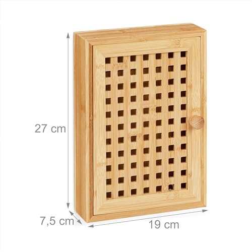 Relaxdays Schlüsselkasten, Bambus, 8 Haken, HxBxT: 27 x 19 x 7,5 cm, Schlüsselaufbewahrung Flur, Schlüsselschrank, Natur