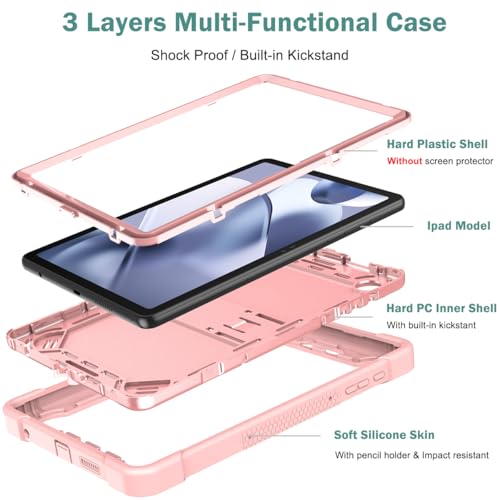 Funda rosa Revvl Tab 2 2025 de 10.1 pulgadas con cristal protector anticaídas integrado 6