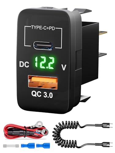 Moqidong 12V/24V USB C Car Charger for Toyota FJ Cruiser: Dual USB Port QC3.0 & PD3.0 Car Power...