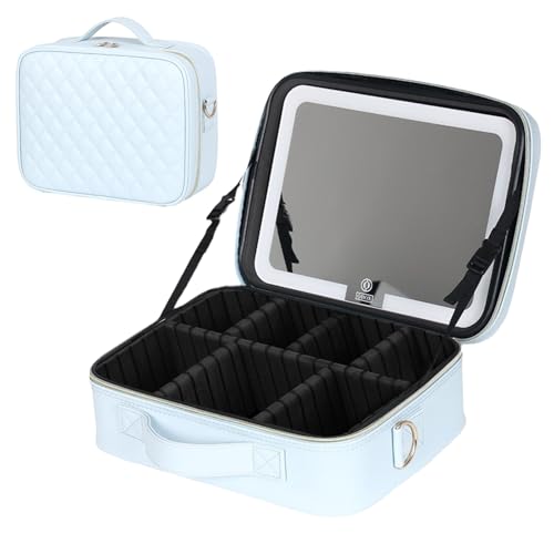 【2025年モデル】 メイクボックス コスメボックス 鏡付き 大容量 持ち運び コンパクト LEDライト付き鏡 3色ライト 無段階調光 ミラー 化粧箱 化粧ボックス プロ用 レザー 化粧品入れ メイク収納 コスメ収納 仕切り 取っ手付き おしゃれ シンプル