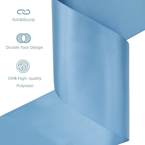 Image of Dusty Blue Satin Ribbon 4 inch X 15 Yards Polyester Ribbon for Gift Wrapping Very Suitable for Weddings Party Hair Bow Invitation Decorations and More