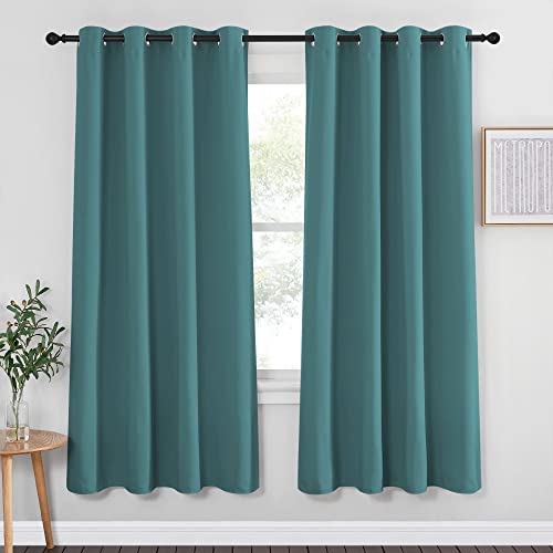 NICETOWN Insulated Curtain Blackout Drapery - Triple Weave Microfiber Home Thermal Insulated Solid Ring Top Blackout Curtain/Panel for Bedroom(Sea Teal, Sold as 1 Panel, 52 x 72 inches)